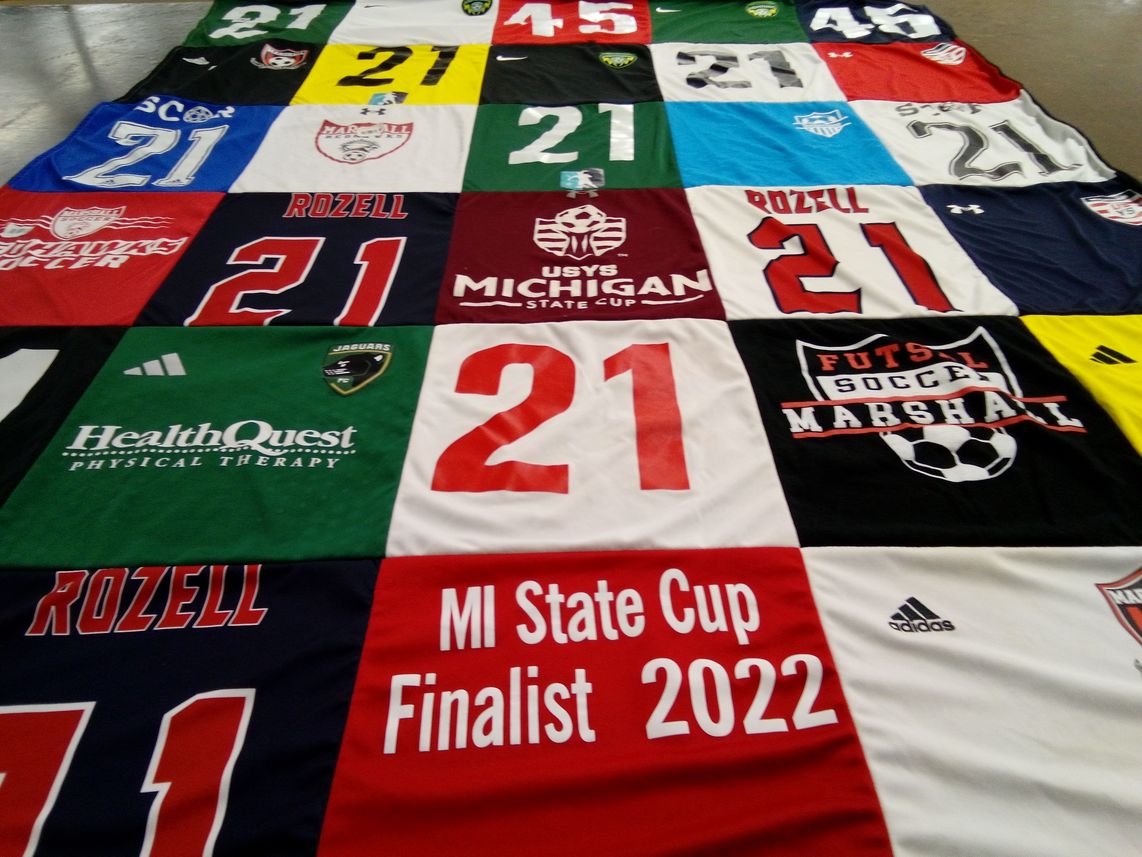 T-shirt quilt featuring jaguars, futsal marshall by Corrie from MI