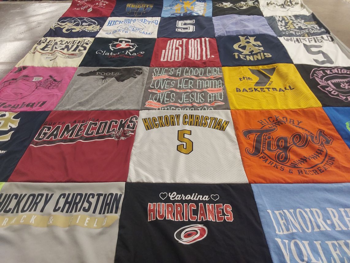 T-shirt quilt featuring hickory tigers, south carolina gamecocks by Lynette from NC
