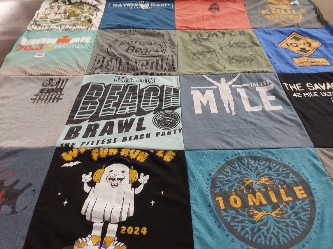 T-shirt quilt with running, beach events themes by Shiloh from FL