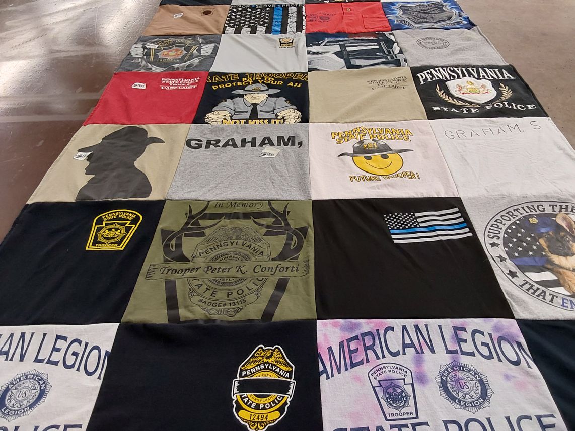 T-shirt quilt with law enforcement, supporting police themes by Stephanie from PA