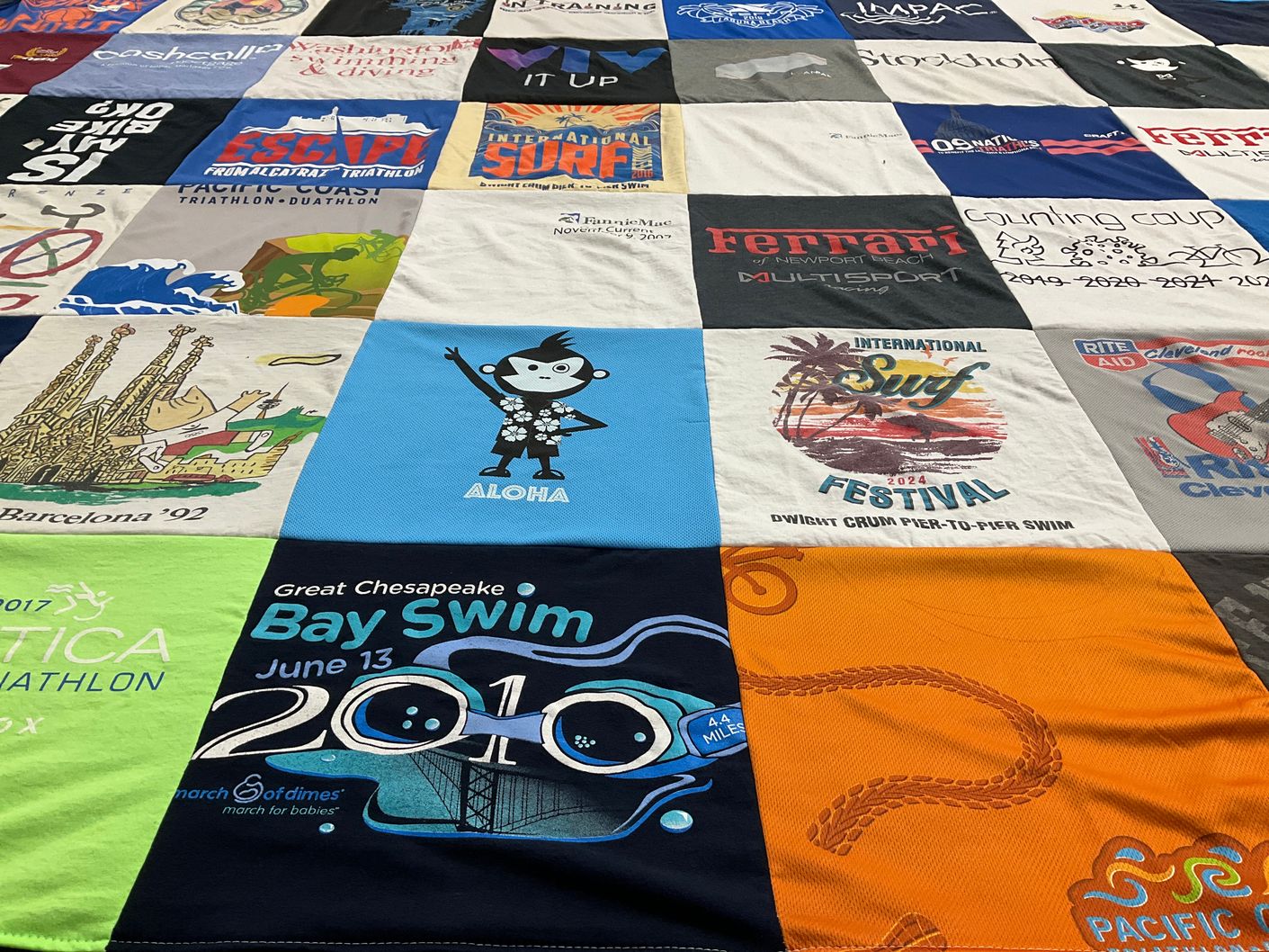 T-shirt quilt with swimming, surfing themes by Daniel from CA