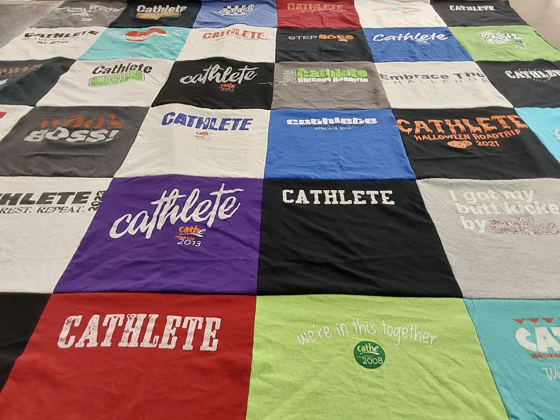 T-shirt quilt with athletics, fitness themes by Jennifer from NJ