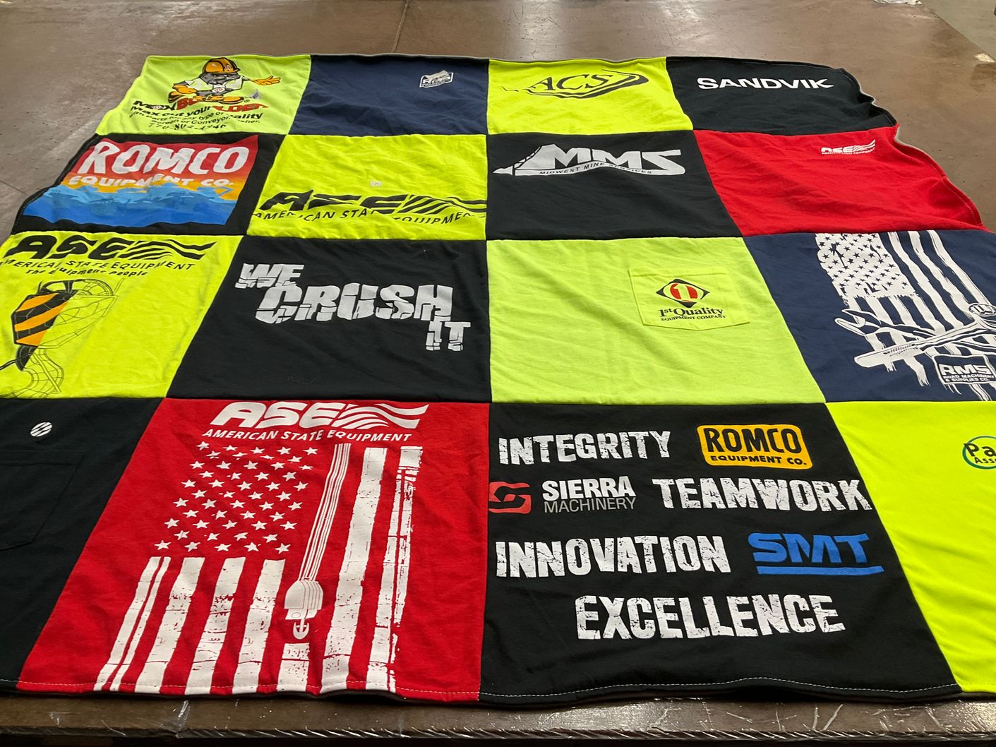 T-shirt quilt with construction, machinery themes by karla from TN