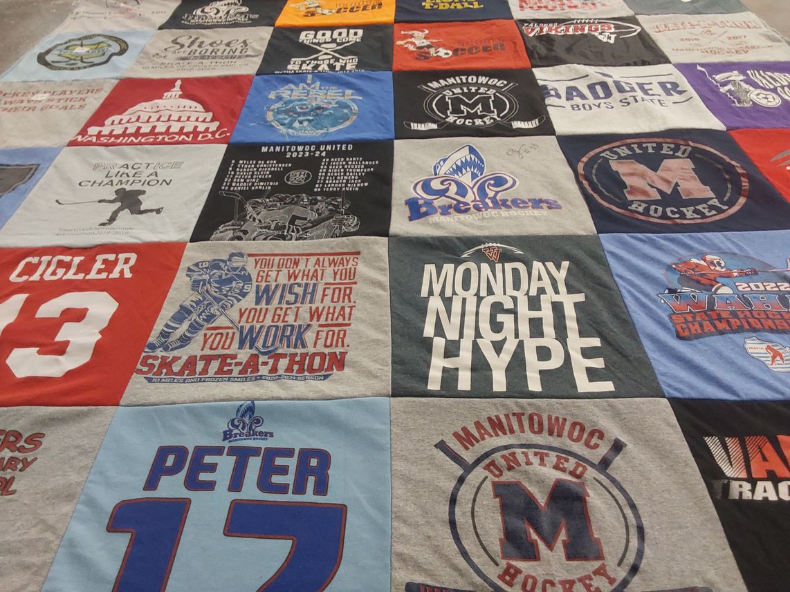 T-shirt quilt featuring manitowoc united hockey, badger boys state by Chloe B from WI