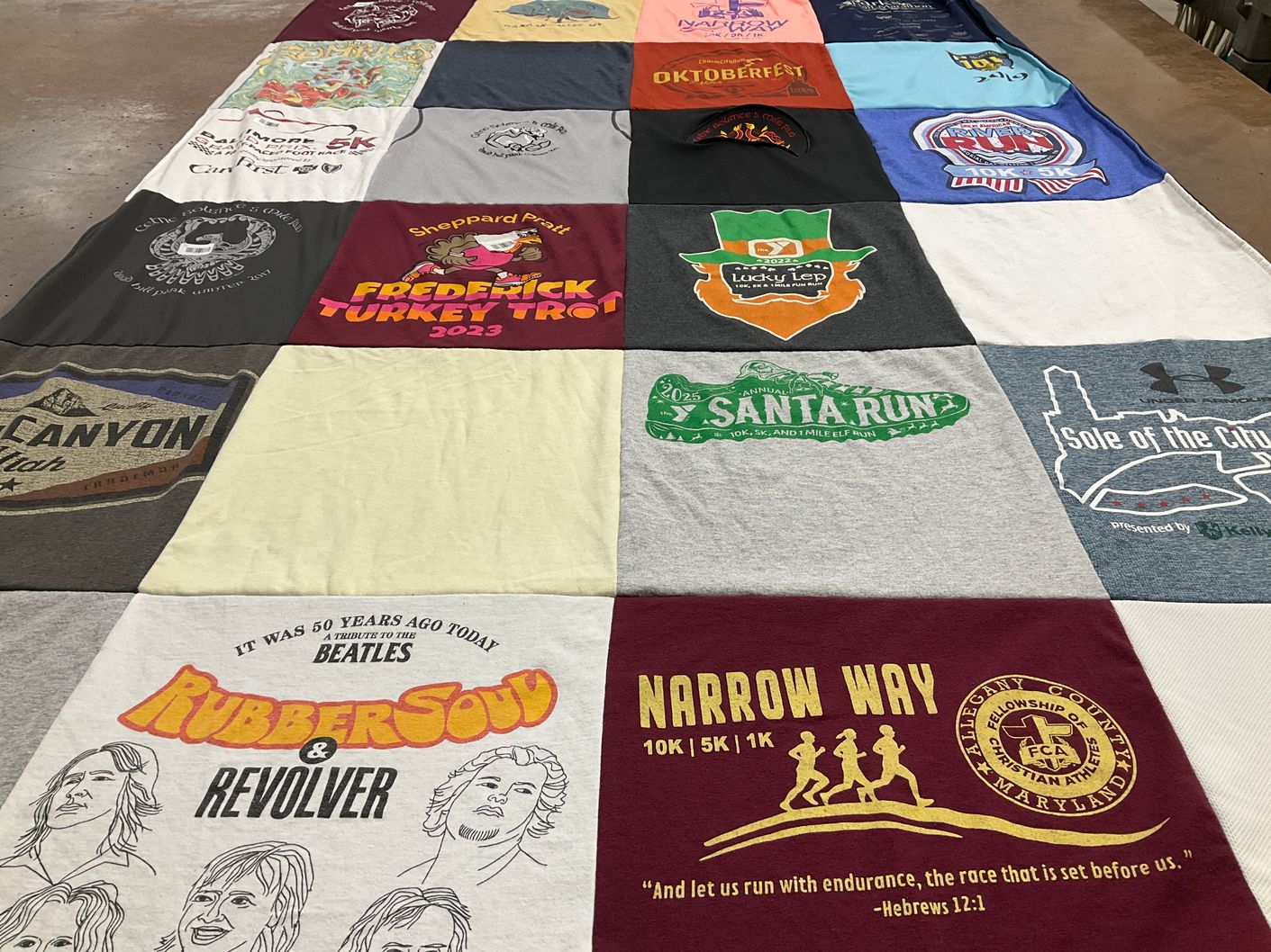 T-shirt quilt with running, music themes by Eric from MD