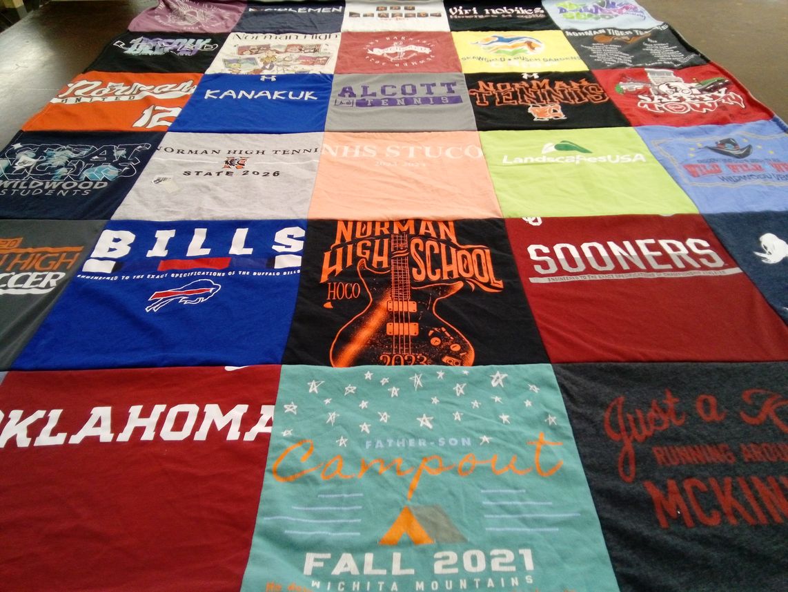 T-shirt quilt featuring oklahoma sooners, buffalo bills by Stephanie from OK