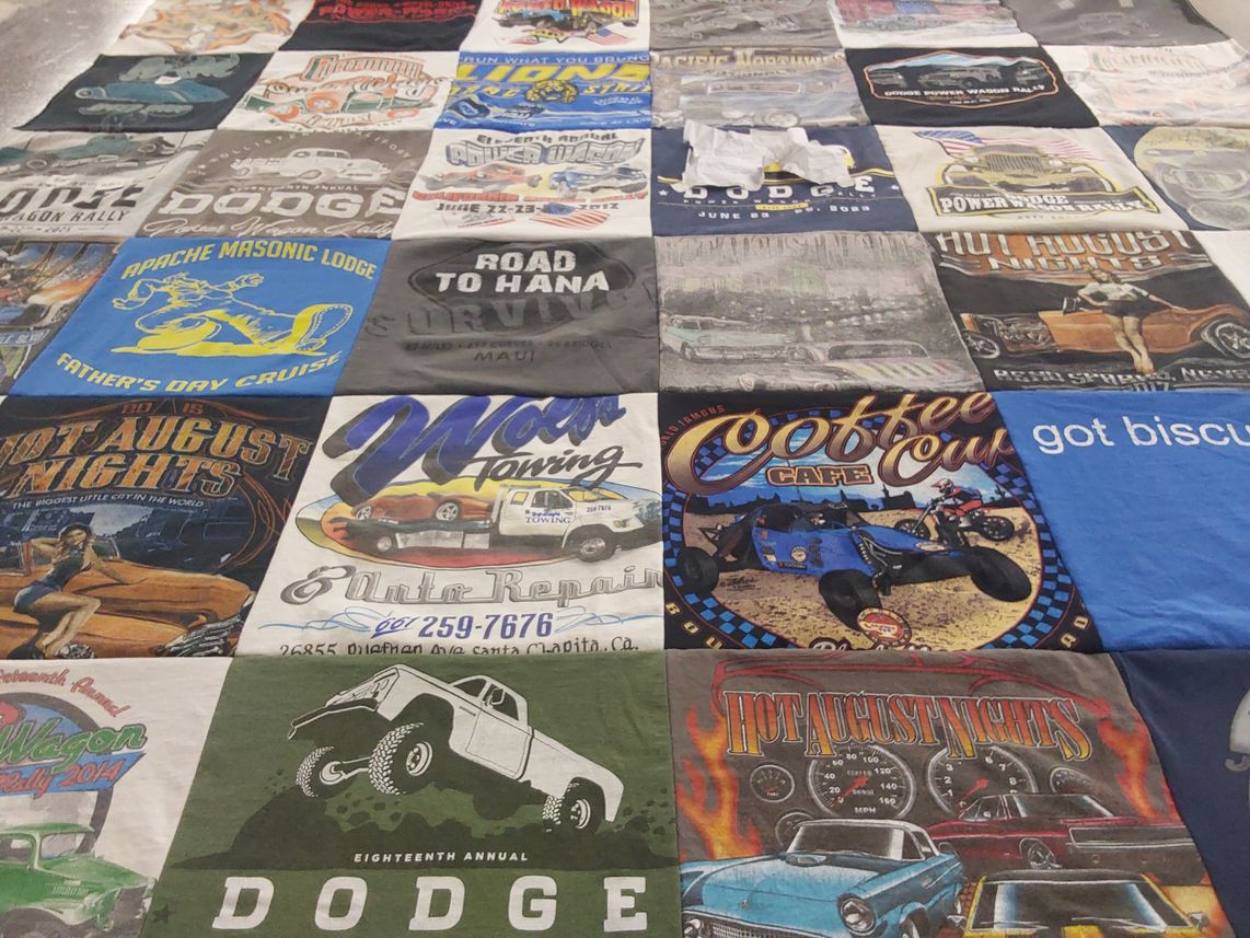 T-shirt quilt with cars, motor vehicles themes by Robert from OK