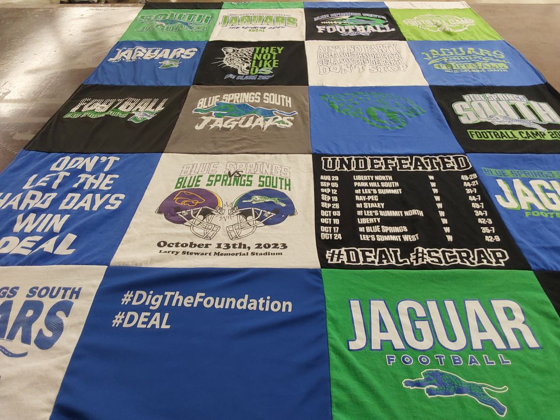 T-shirt quilt featuring blue springs south jaguars football by Kelley from MO
