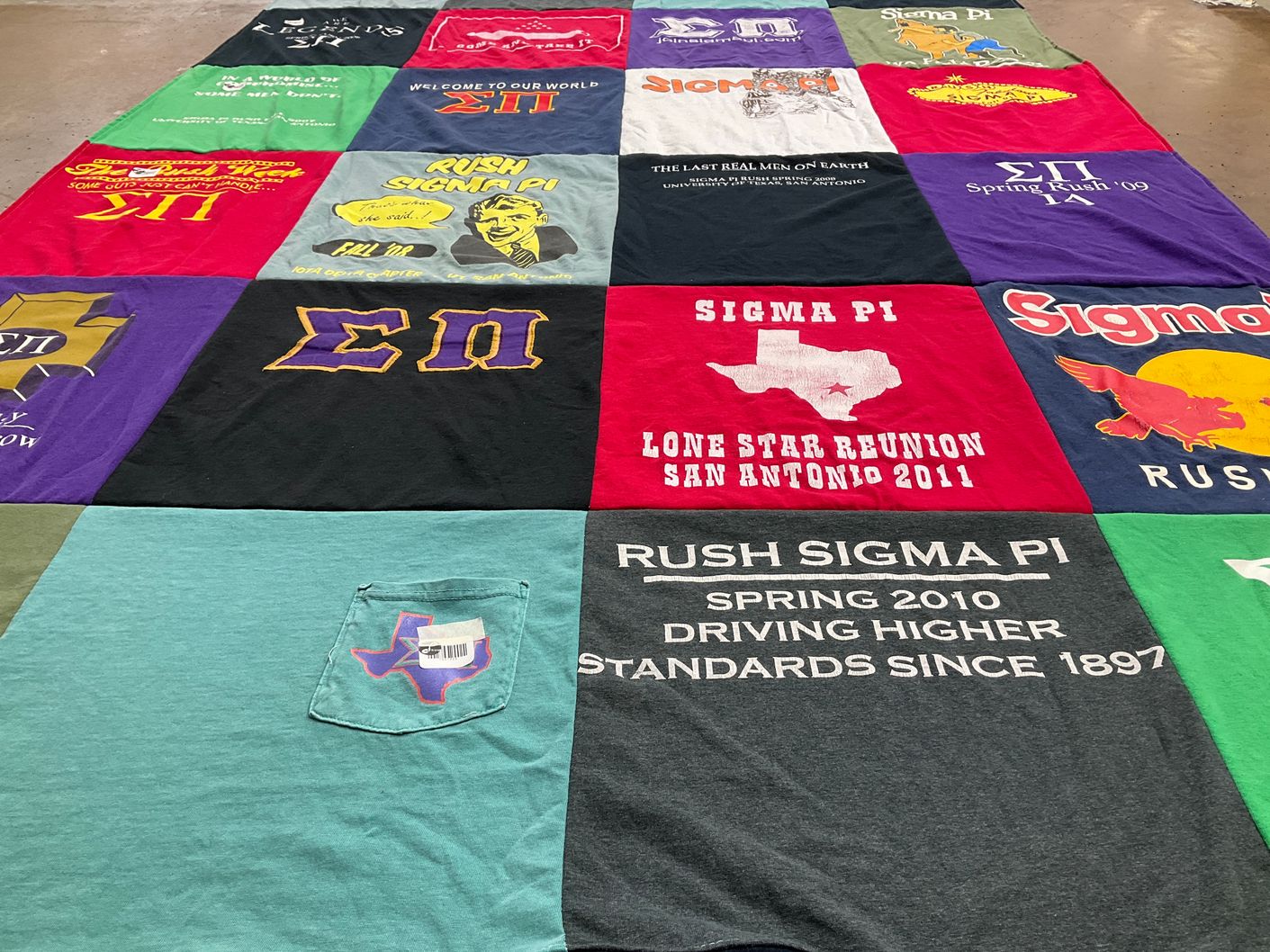 T-shirt quilt with fraternities, sororities themes by Brianna from TN