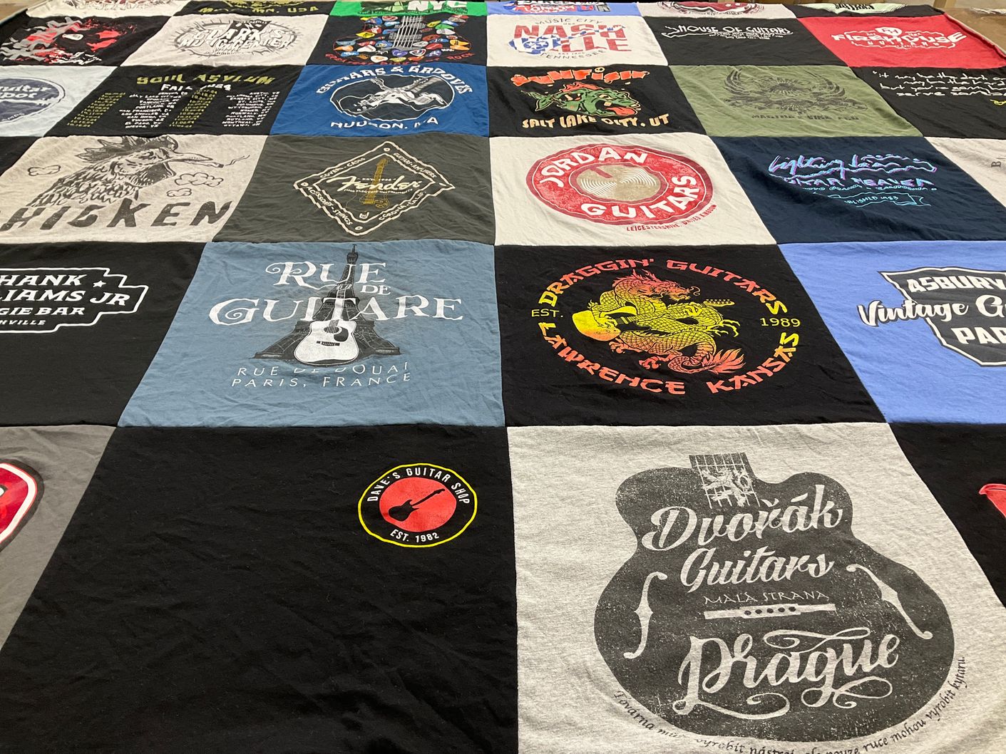 T-shirt quilt with music, guitars themes by Brent from UT