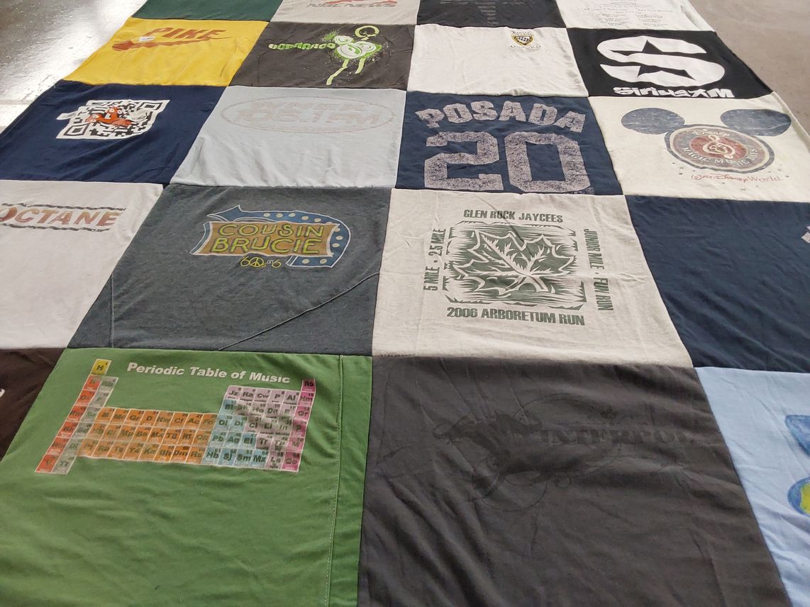 T-shirt quilt with music, sports themes by Alyssa from NJ