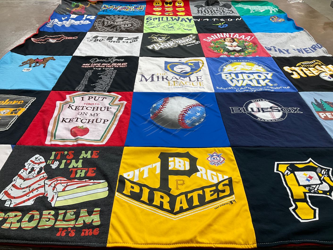 T-shirt quilt featuring pittsburgh pirates, pittsburgh steelers by Lynda from PA