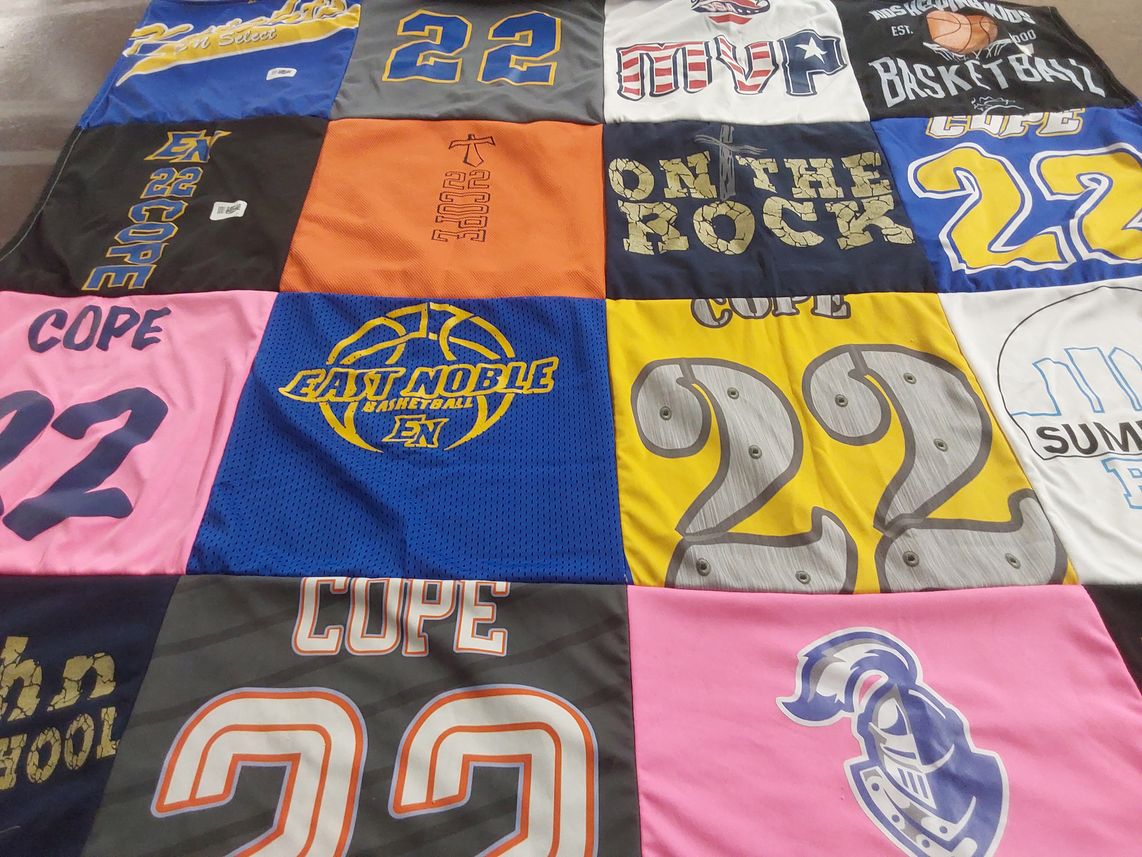 T-shirt quilt from east noble high school by Mindy from IN