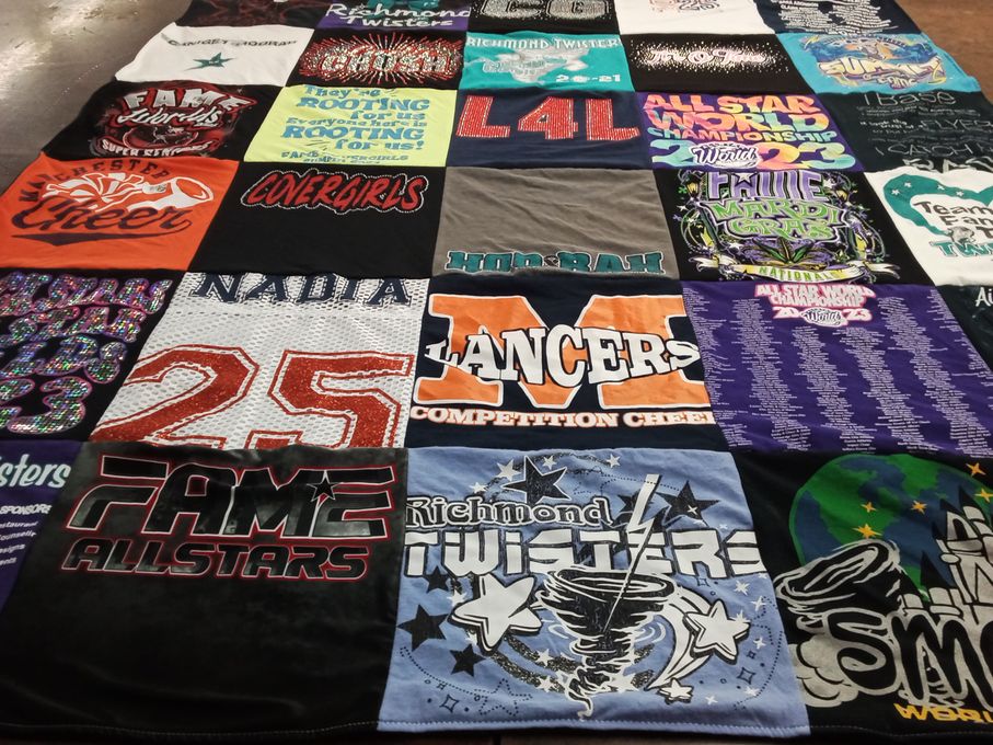 T-shirt quilt with cheerleading, competitions themes by Latonia from VA