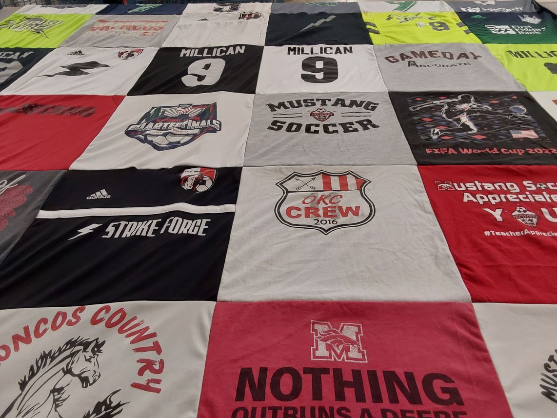 T-shirt quilt featuring mustang soccer team, okc crew soccer team by Jodie from OK