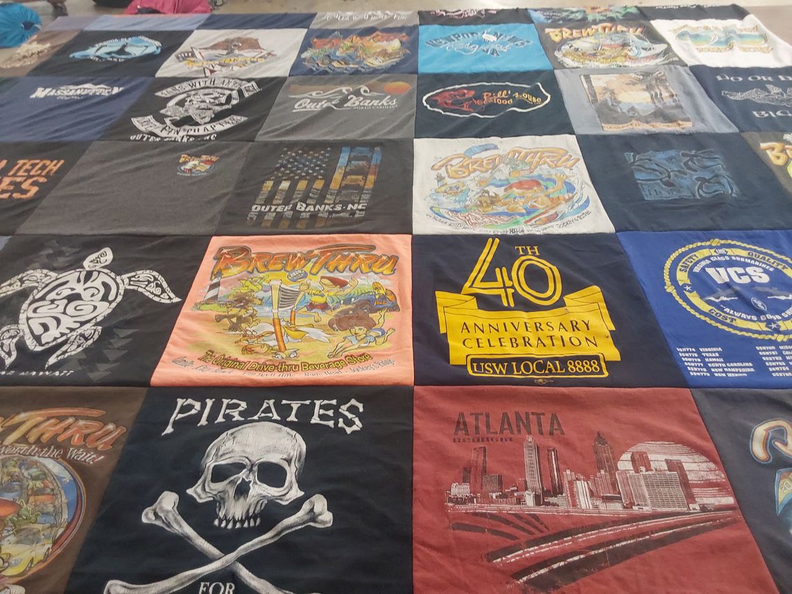 T-shirt quilt with beach, drinks themes by Sarah from VA