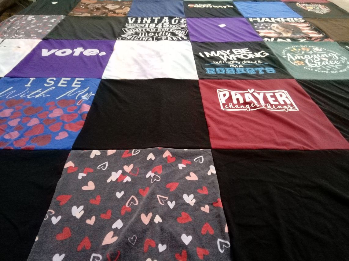 T-shirt quilt with politics, faith themes by Sandra from MD