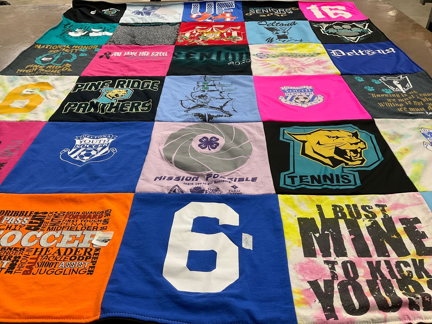 T-shirt quilt from pine ridge high school by Sabrina from FL