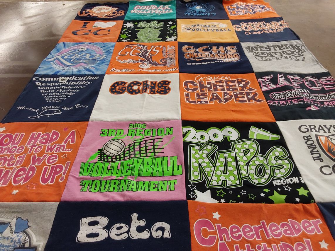 T-shirt quilt featuring grayson county high school volleyball, grayson county high school cheerleading by Melanie from KY