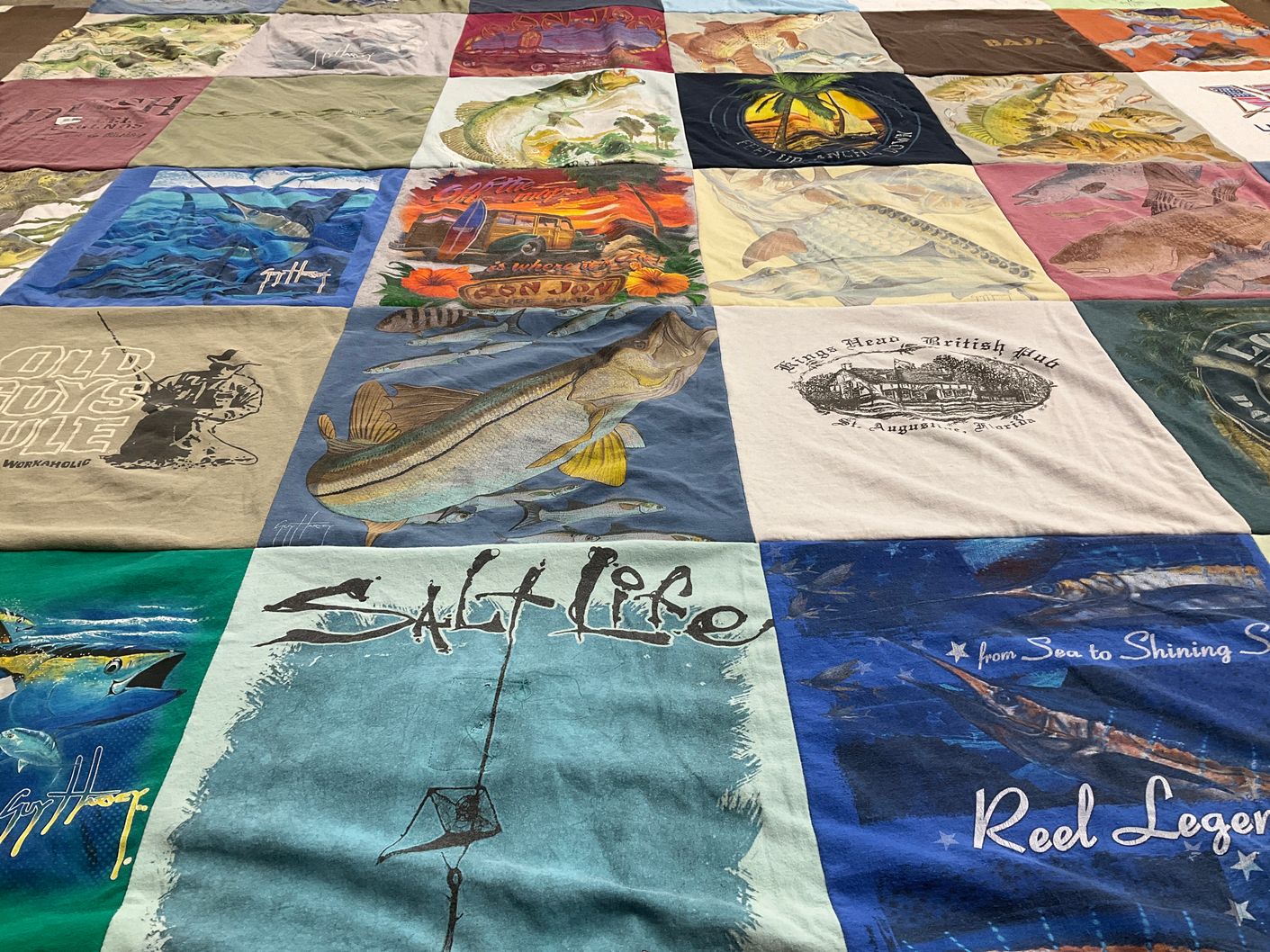 T-shirt quilt with fishing, outdoors themes by Brittany from FL