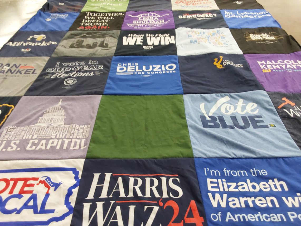T-shirt quilt with politics, elections themes by Aviva from PA
