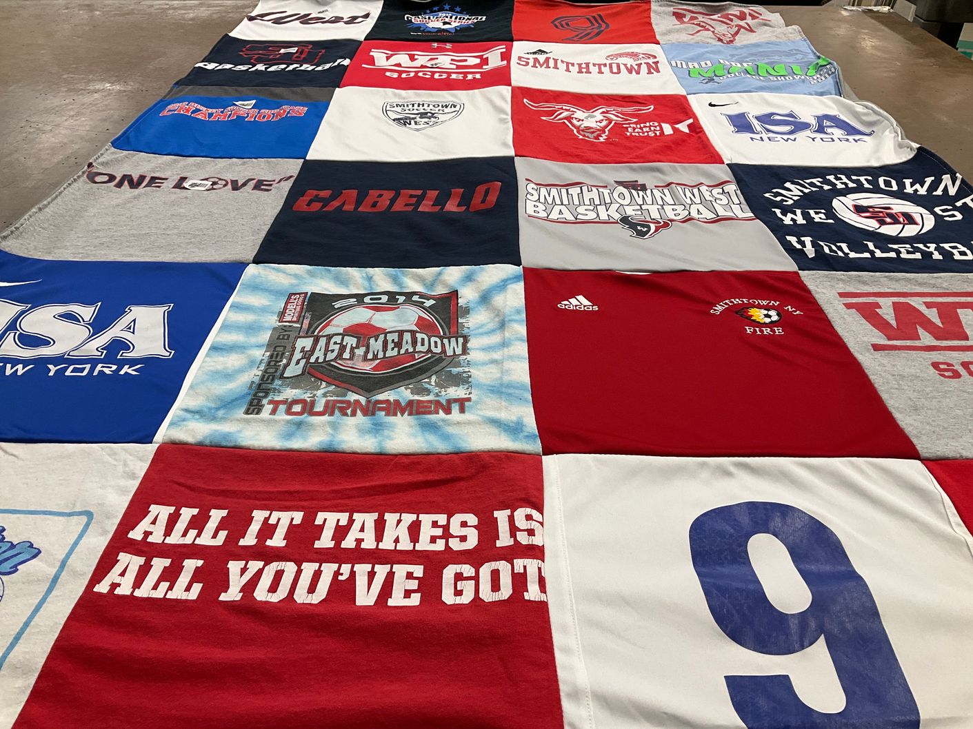 T-shirt quilt featuring smithtown high school soccer, smithtown high school basketball by Jocelyn from NY