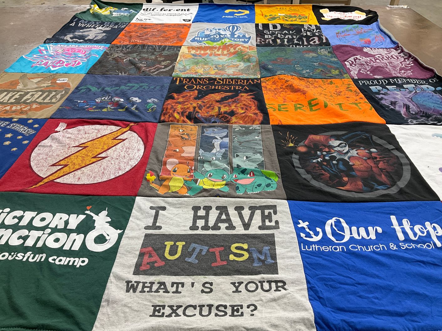T-shirt quilt with music, programming themes by Jenevra from IN