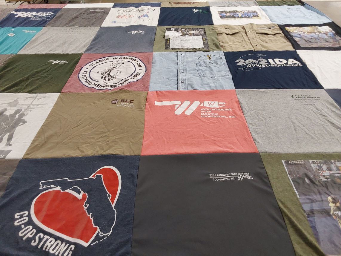 T-shirt quilt with electricity, cooperative themes by Donna from FL