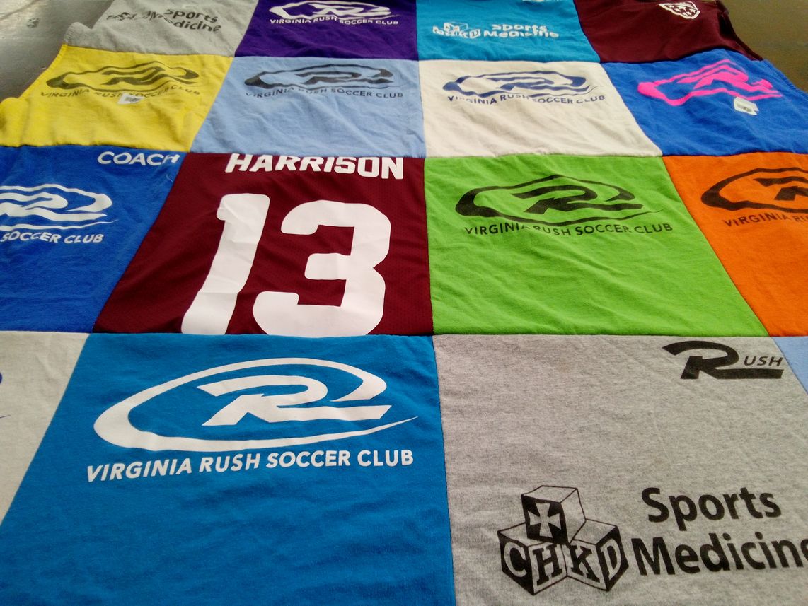 T-shirt quilt with soccer, sports medicine themes by Alison from VA