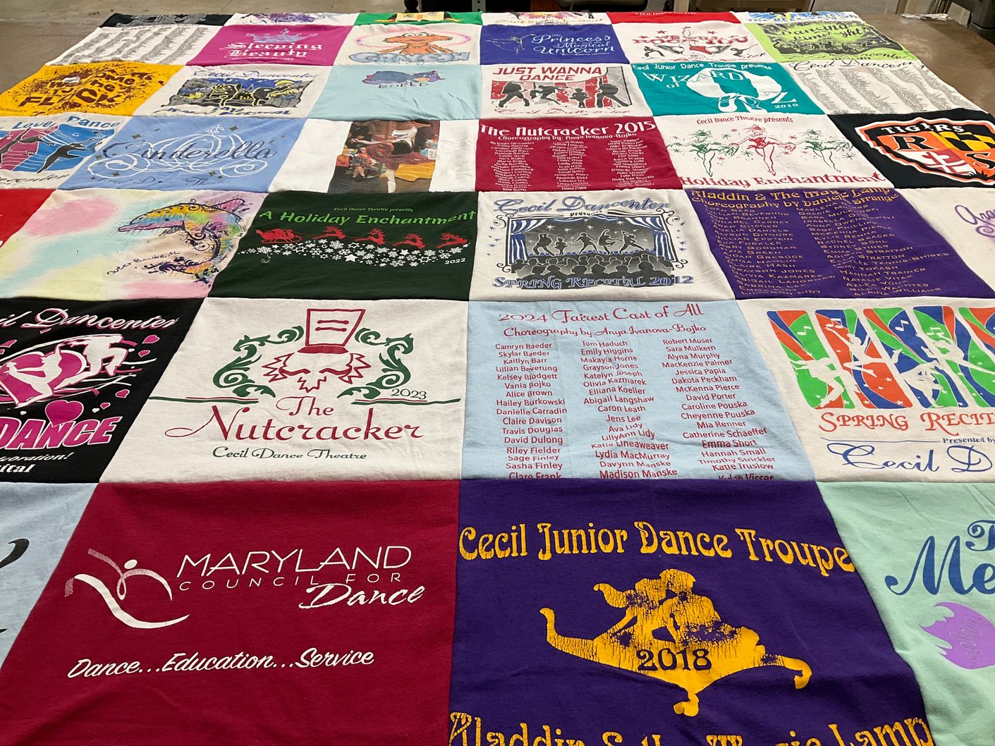 T-shirt quilt with dance, theater themes by Sundina from MD