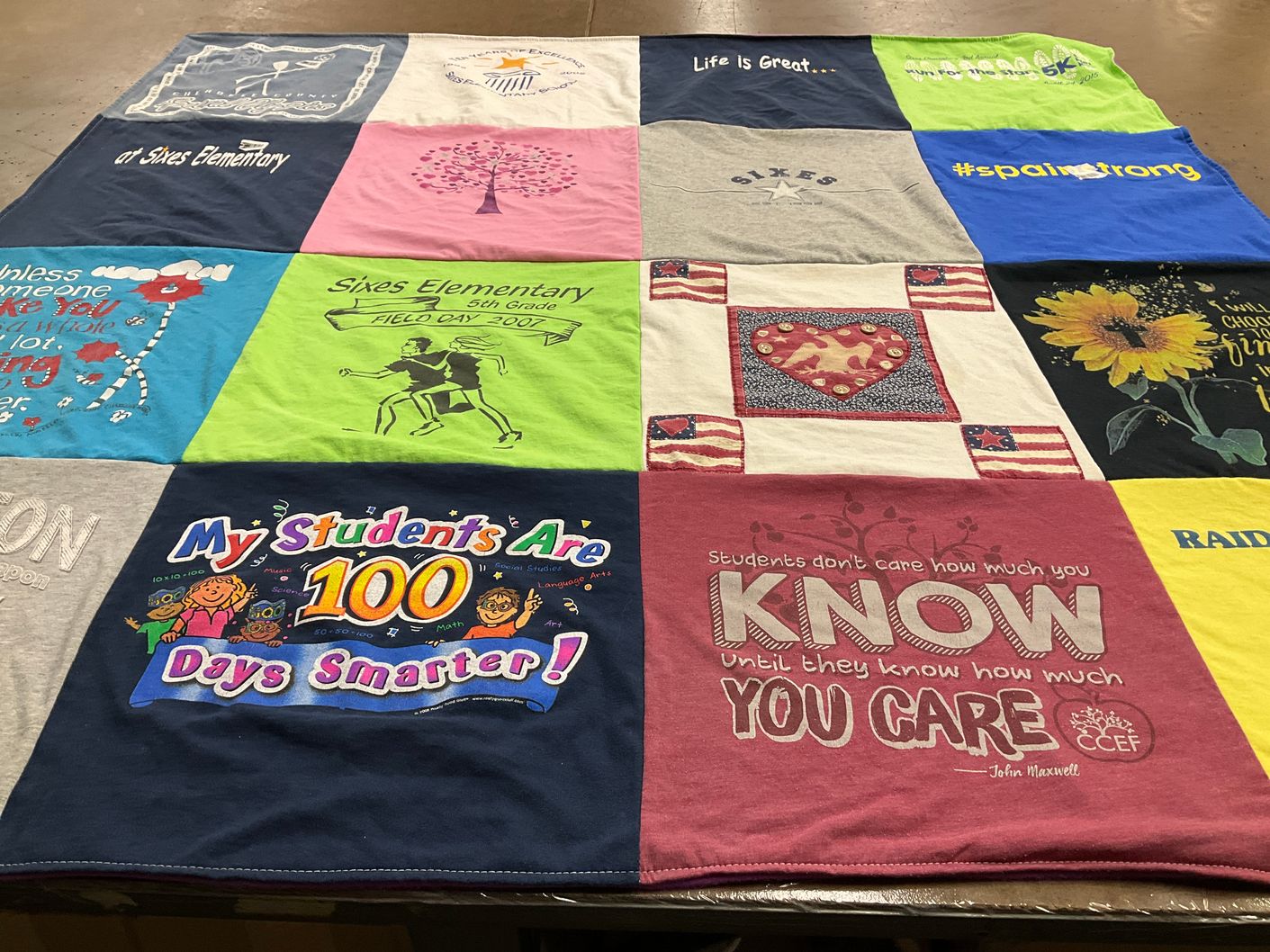 T-shirt quilt from sixes elementary school by Kelsey from GA