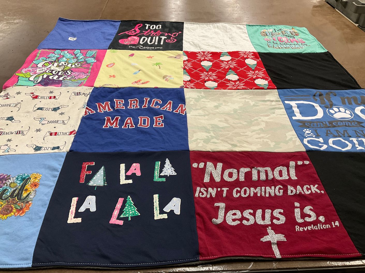 T-shirt quilt with faith, dogs themes by Cindy from TX