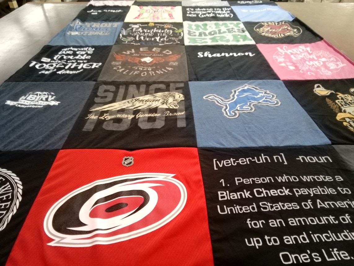 T-shirt quilt featuring detroit lions, carolina hurricanes by Shannon from NC