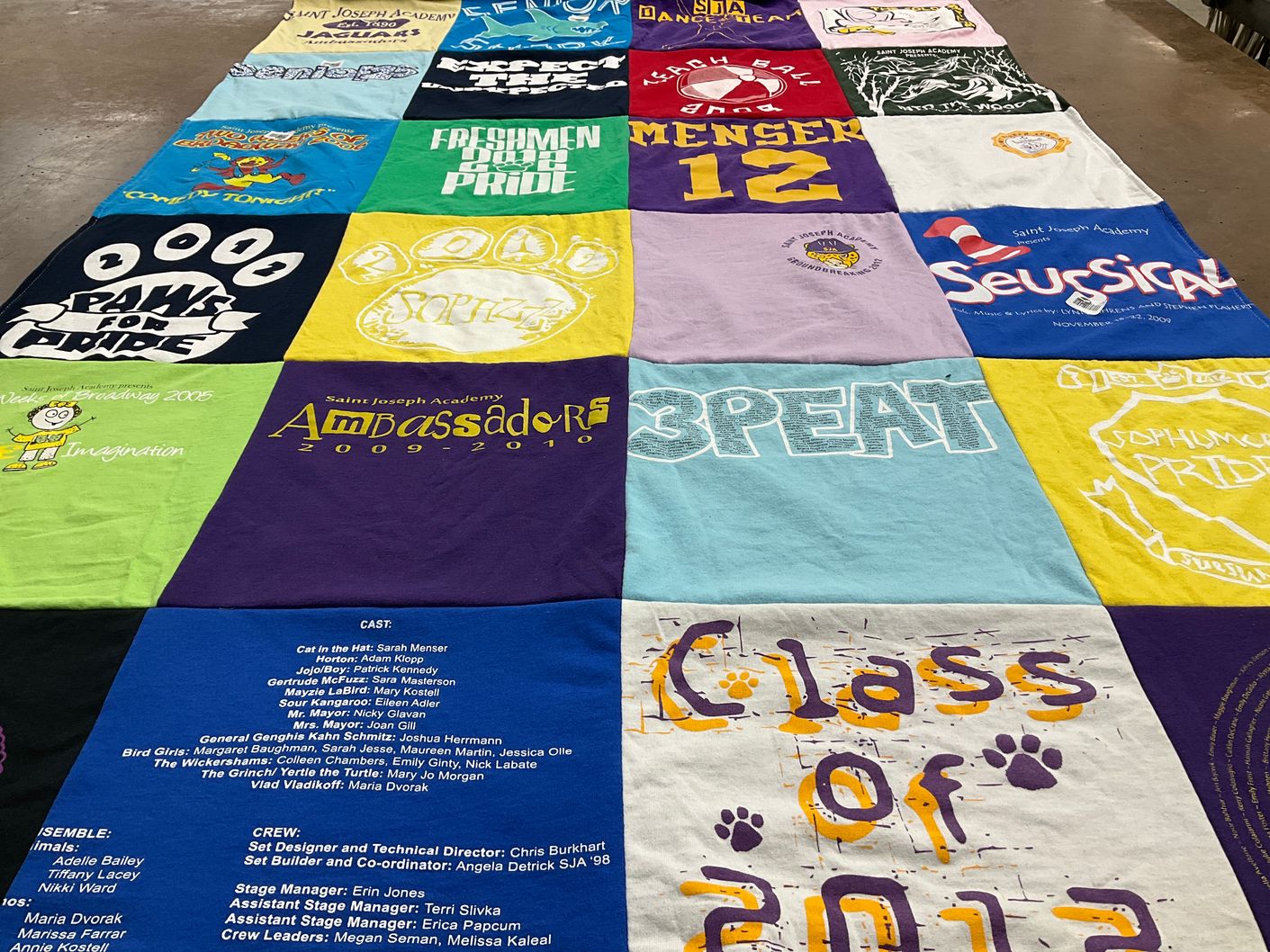 T-shirt quilt from saint joseph academy by Laura from OH