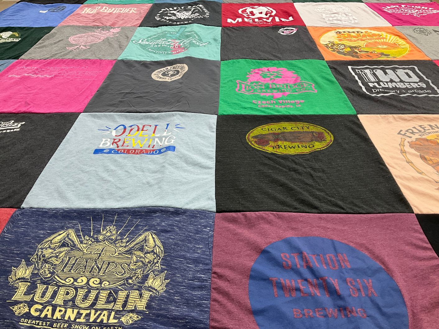 T-shirt quilt with brewing, beer themes by Elissa from MO