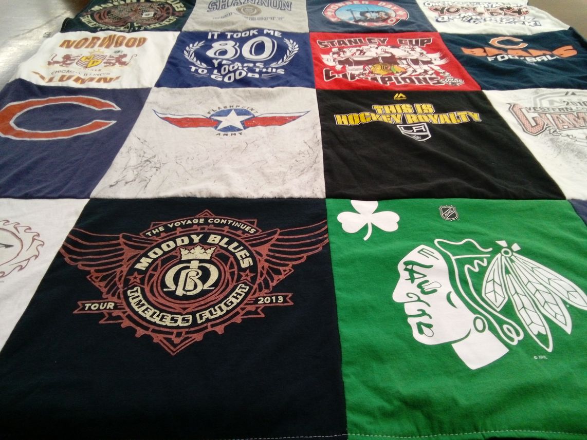 T-shirt quilt featuring chicago blackhawks, los angeles kings by Tricia from CA