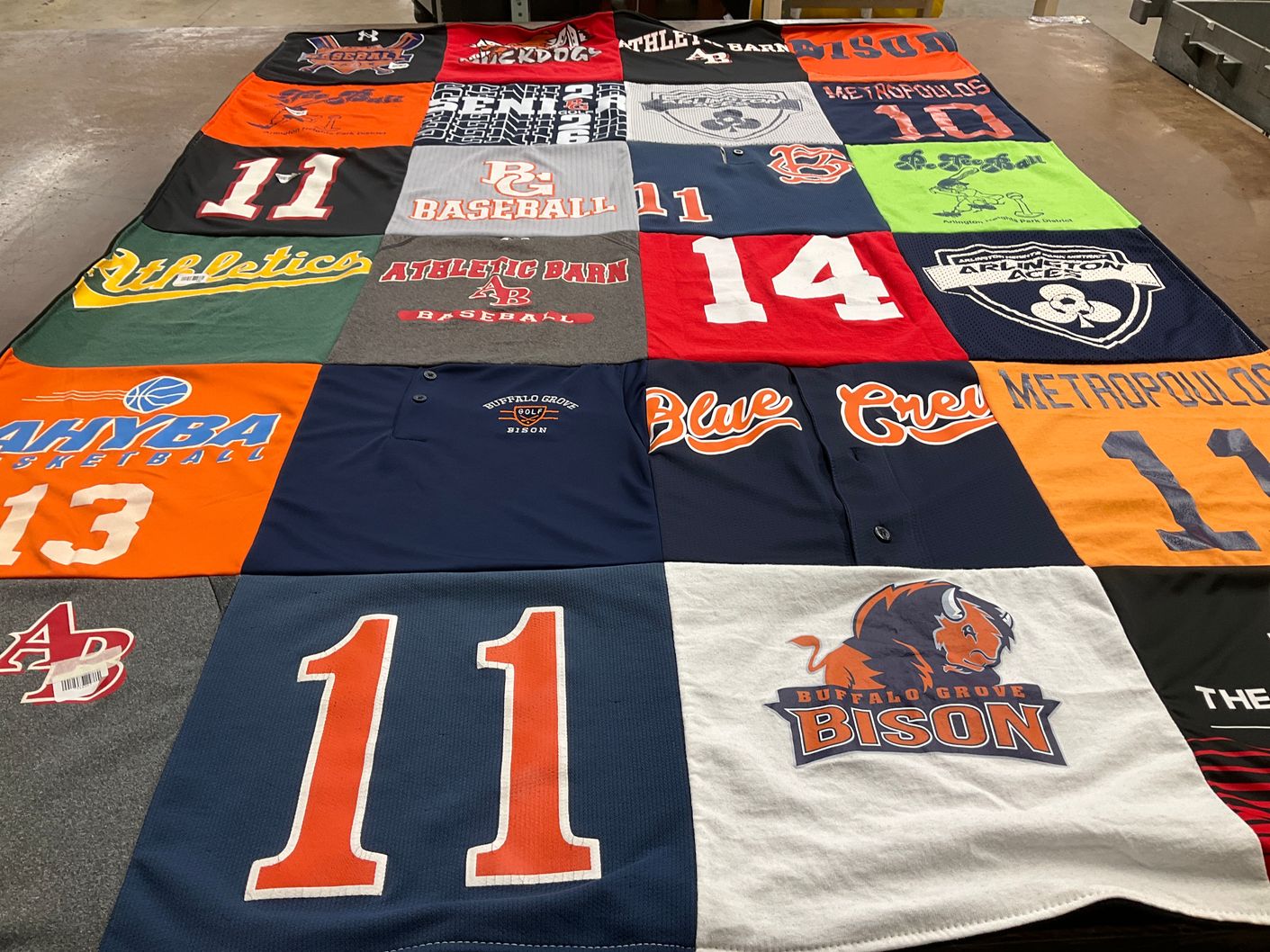 T-shirt quilt featuring buffalo grove bisons by Penny from IL