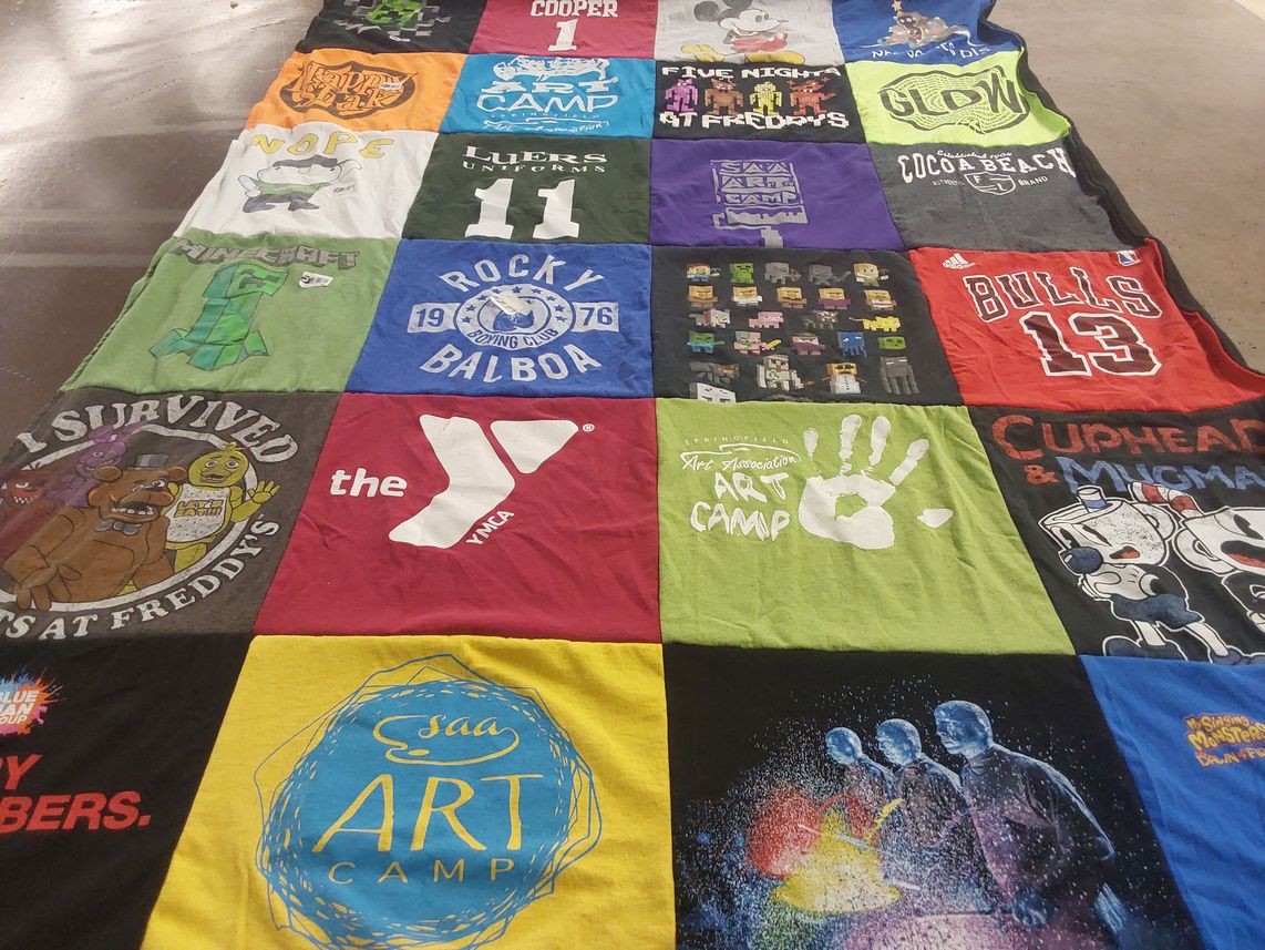 T-shirt quilt with gaming, art themes by Tressa from IL