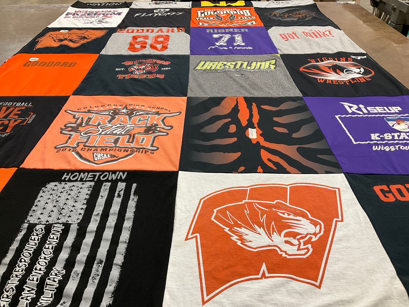 T-shirt quilt featuring wiggins tigers by Patricia from CO