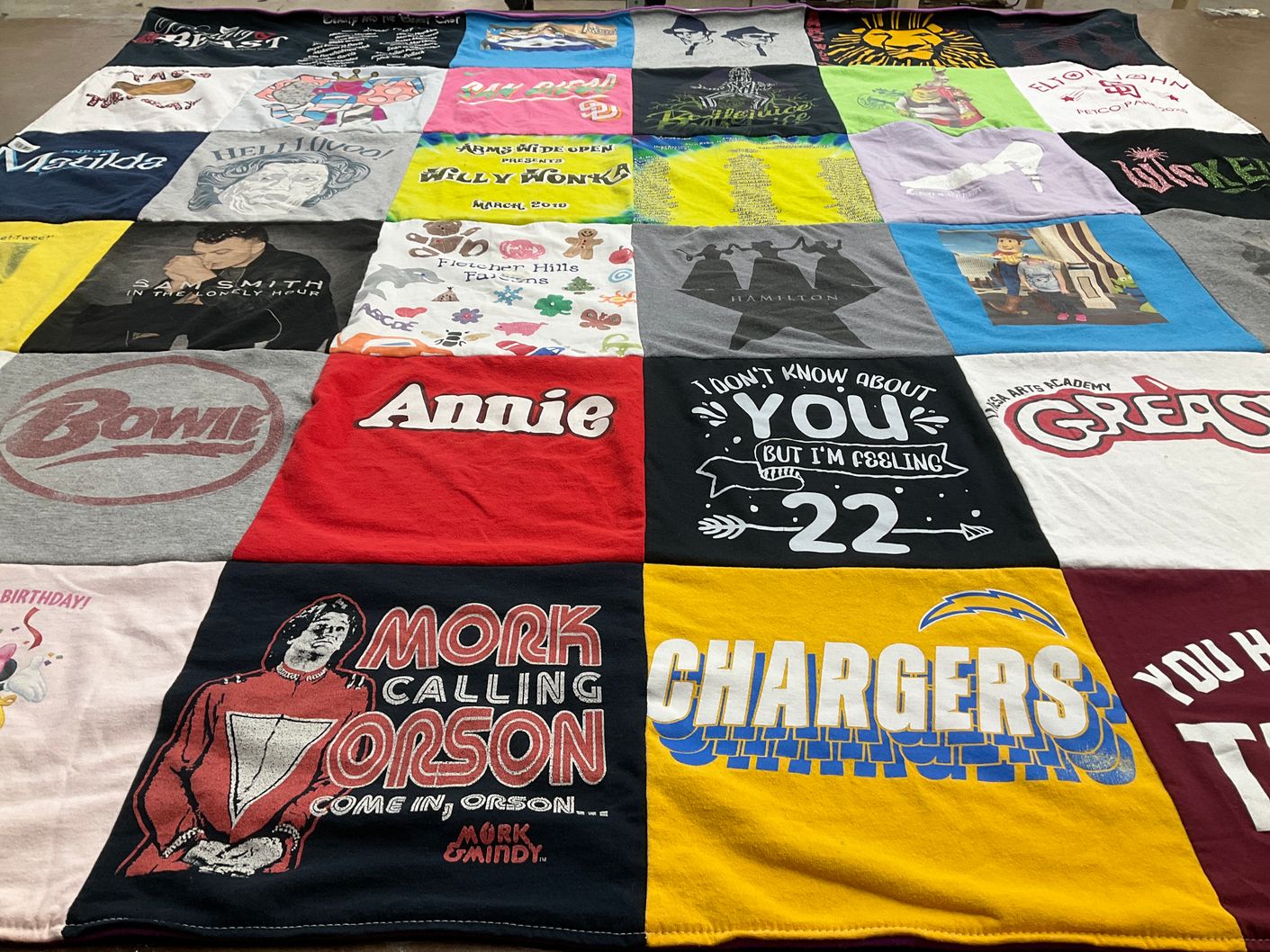 T-shirt quilt featuring los angeles chargers by Julie from CA