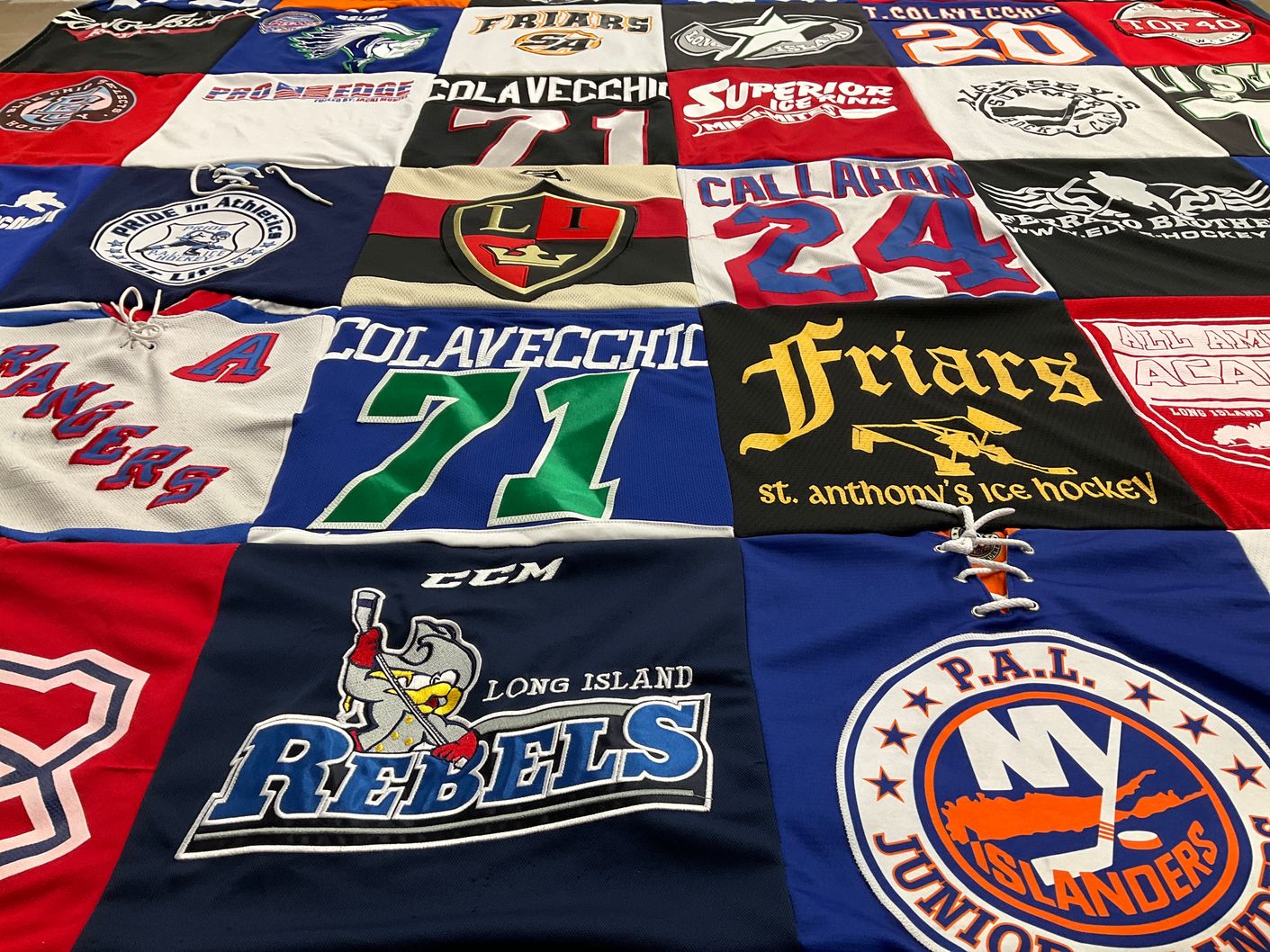 T-shirt quilt featuring long island rebels, new york rangers by Tracy from NY
