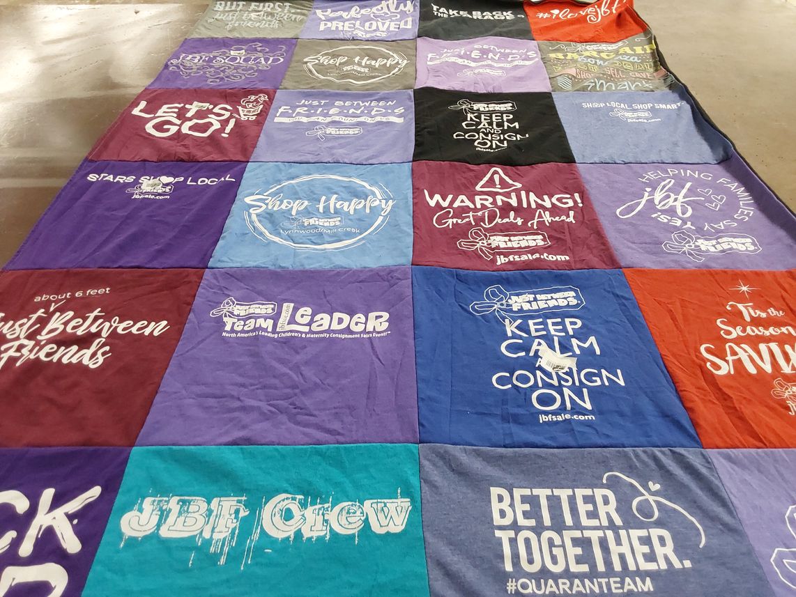 T-shirt quilt with consignment, shopping themes by Elizabeth from WA