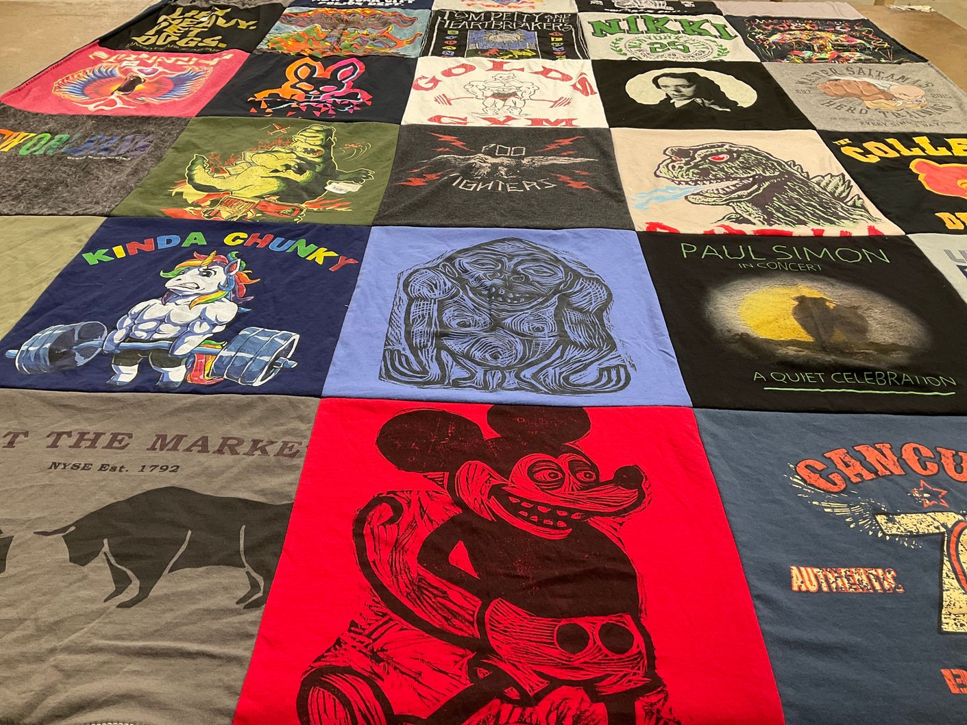 T-shirt quilt with music, fantasy themes by Dave from NY
