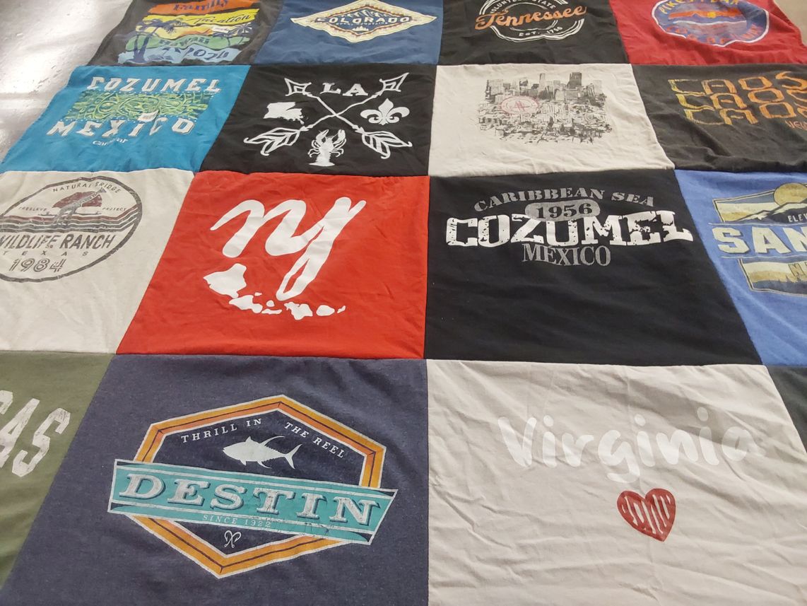 T-shirt quilt with travel, beaches themes by meredith from TX