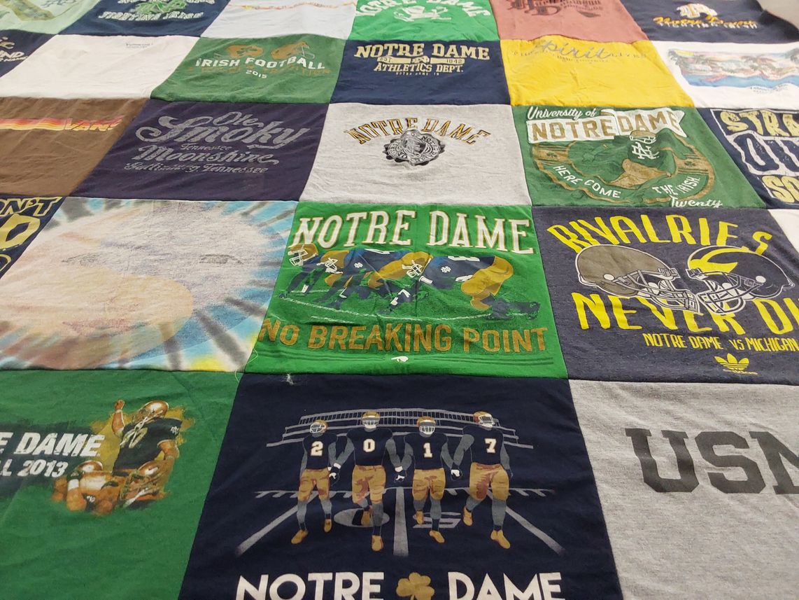 T-shirt quilt featuring notre dame football by Mailee from GA