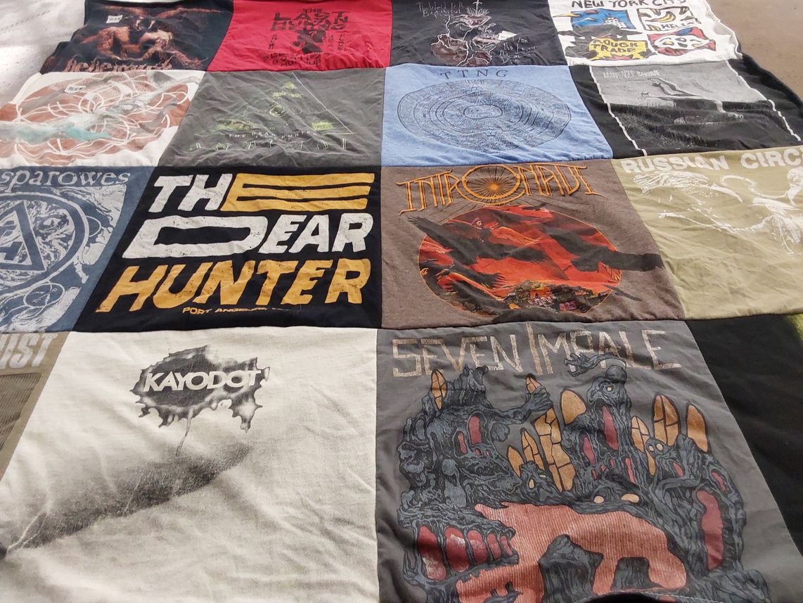 T-shirt quilt with music, bands themes by Tanya from FL