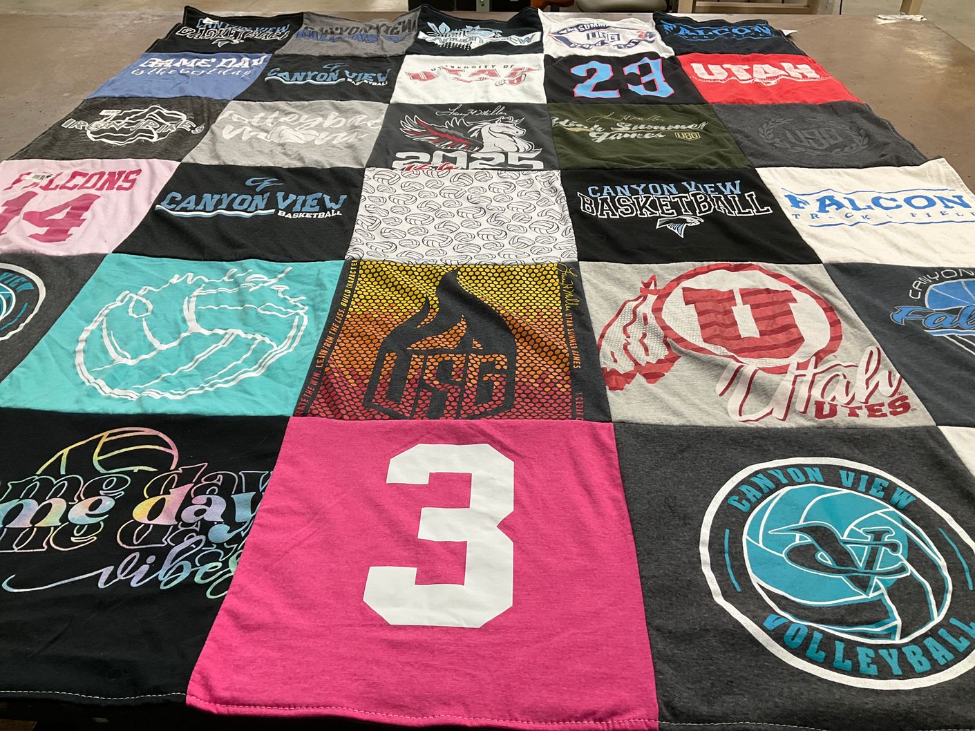 T-shirt quilt featuring utah utes, canyon view falcons by Joll from UT