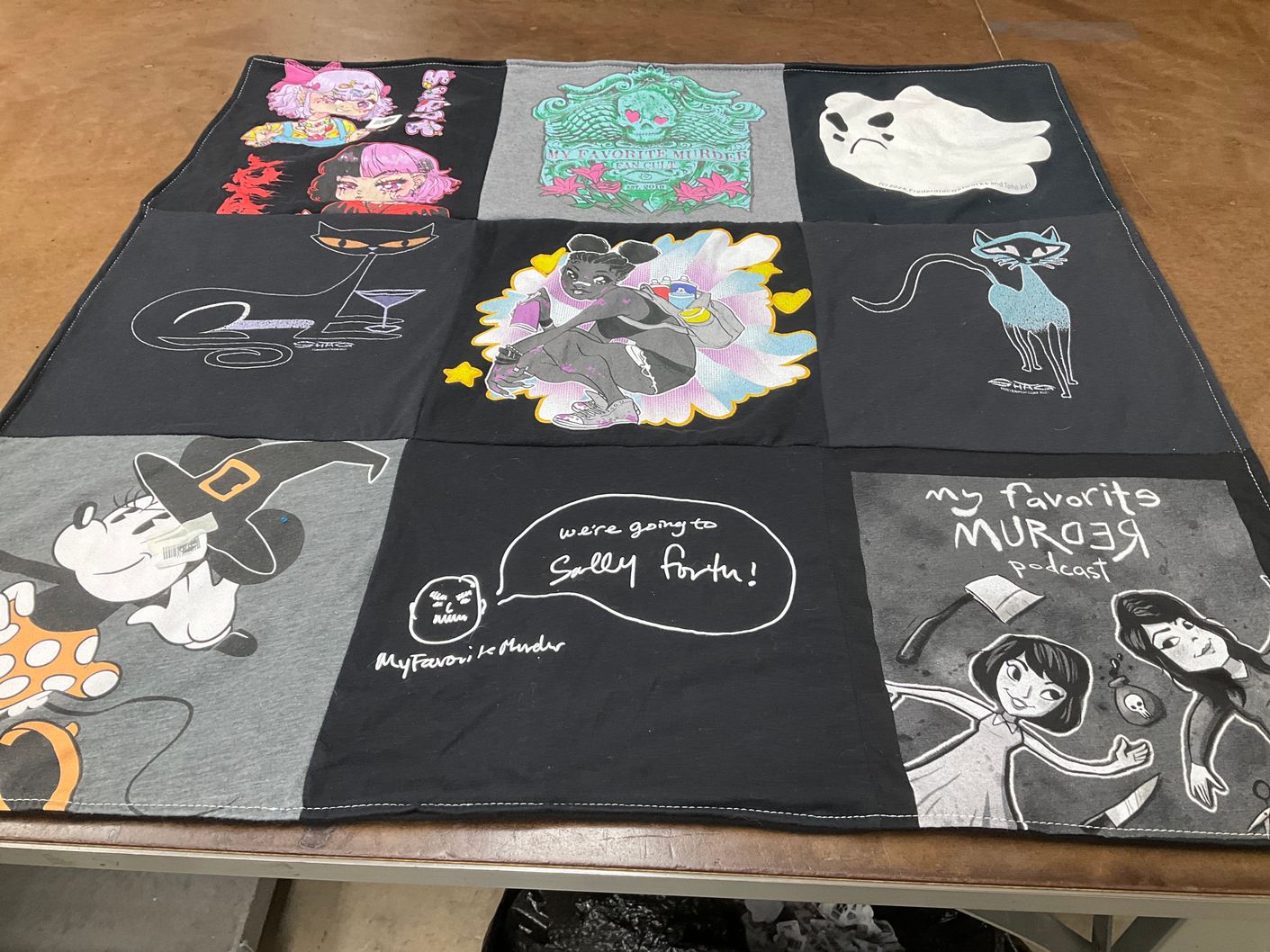 T-shirt quilt with podcasts, art themes by Brookie from WA
