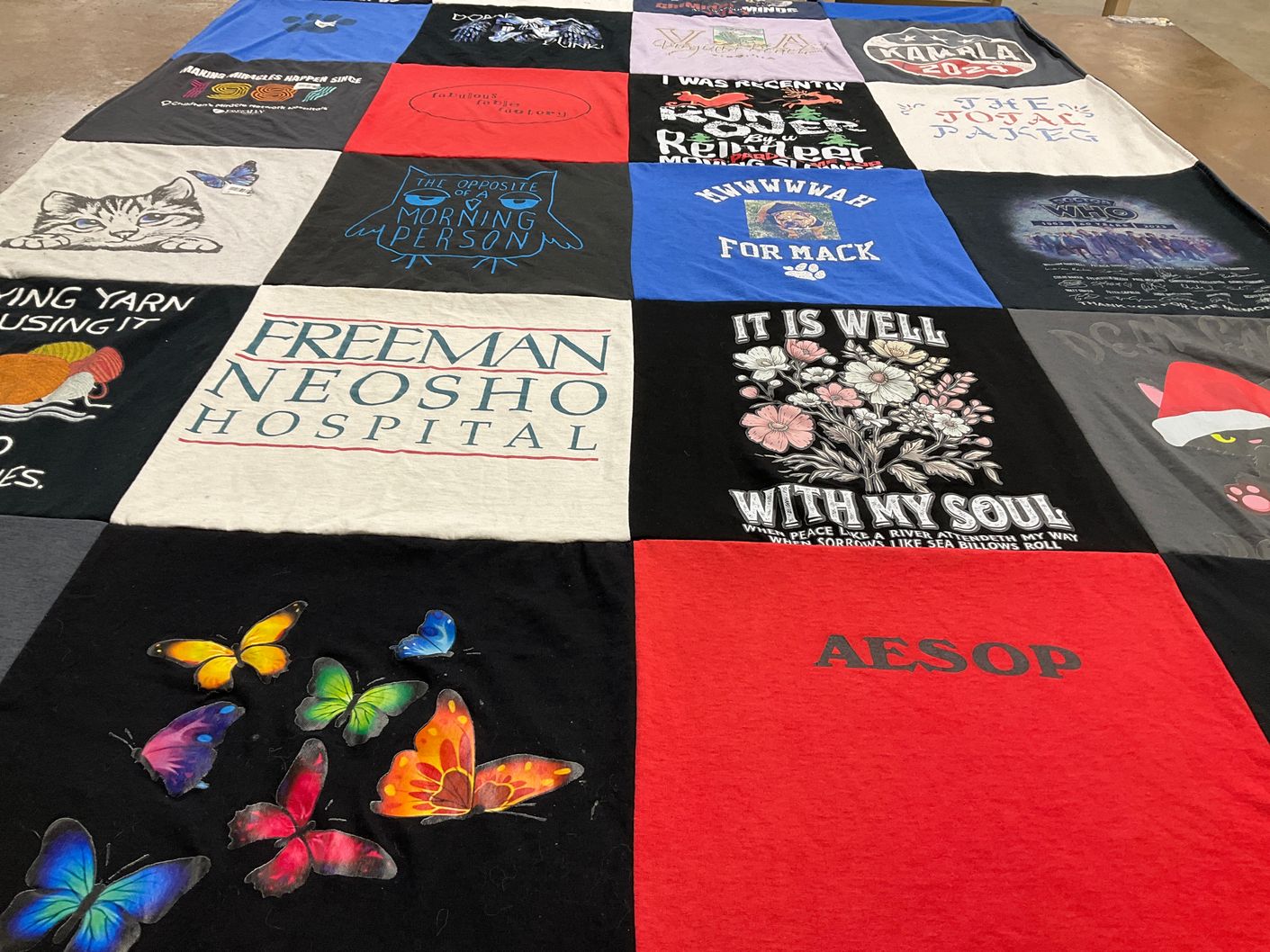 T-shirt quilt with sewing, crafting themes by Gina from MO