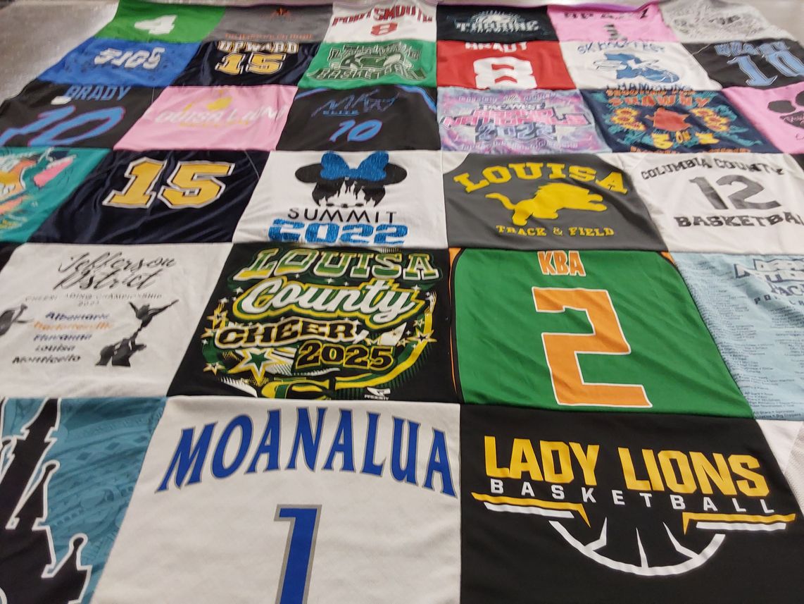 T-shirt quilt featuring louisa county cheer team, louisa track and field by Stephanie from VA